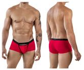 Red men’s boxer briefs clever 1866 tokio trunks with black elastic waistband and white clever branding
