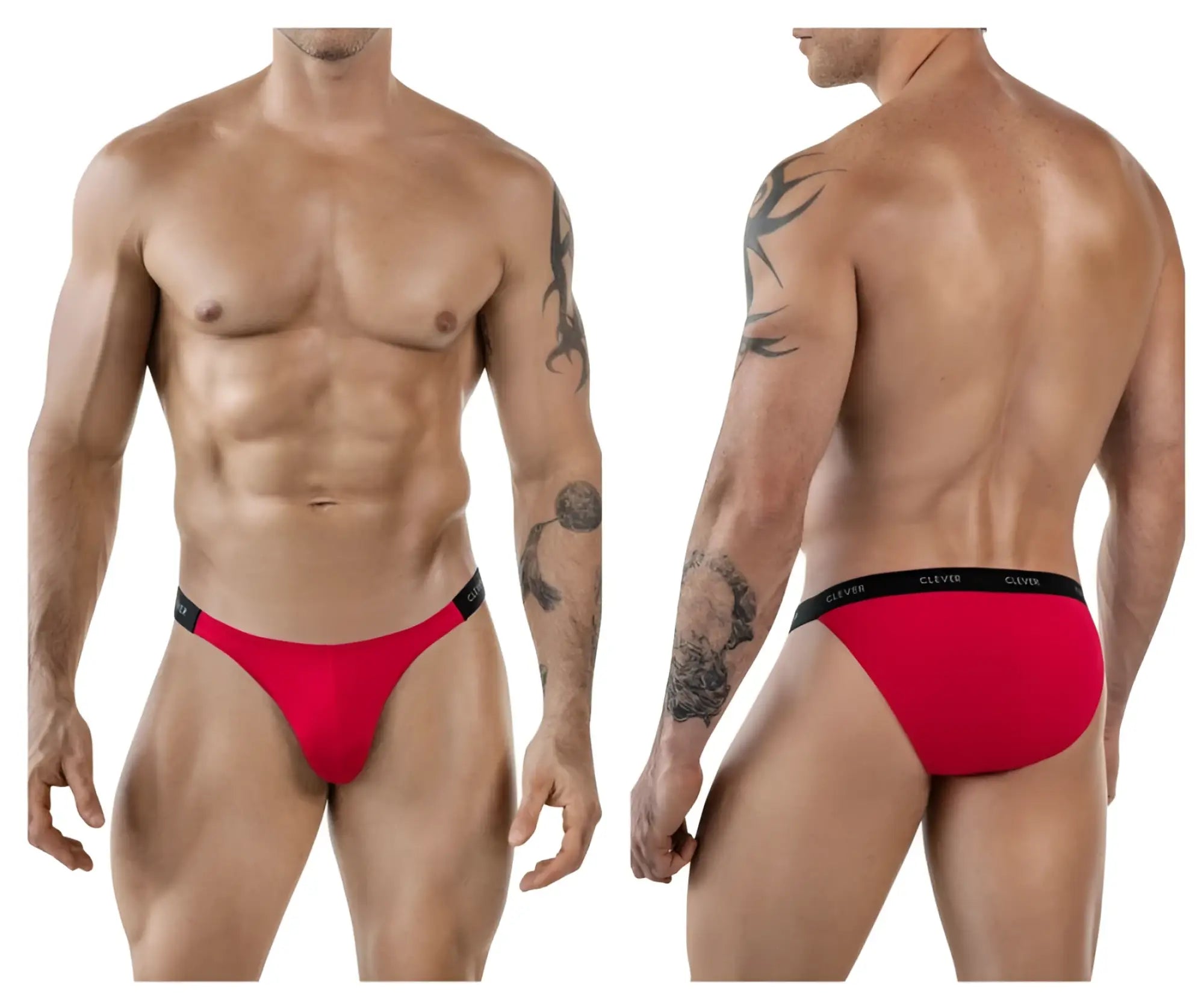 Red men’s briefs clever 1867 tokio bikini with black elastic waistband featuring the clever brand name