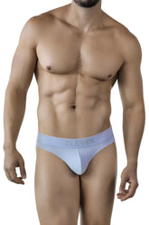 Light blue seamless briefs with subtle clever logo on waistband from clever 2008 raw thongs collection
