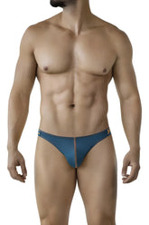 Clever 2009 earthskin bikini briefs in petrol green leather with a subtle gold logo on the side