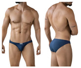 Navy blue men’s briefs with a small white Clever logo on the waistband in breathable cotton fabric