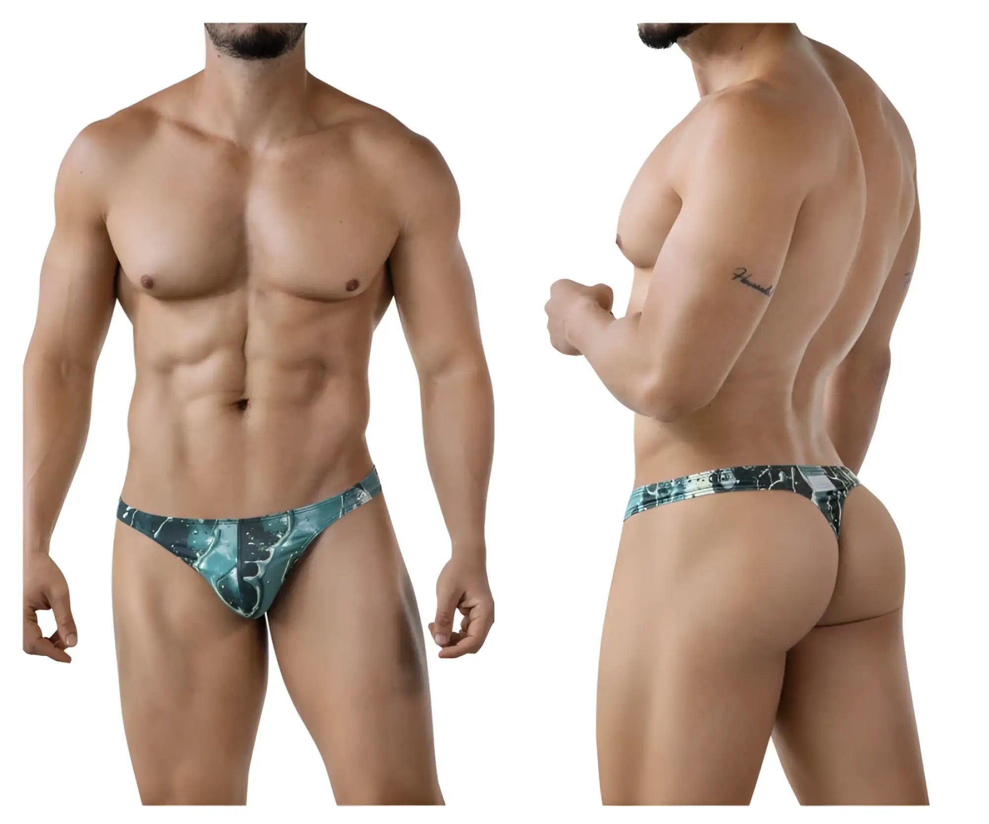 Men’s teal and black patterned clever 2020 galia thong with a sleek modern design showing the back side