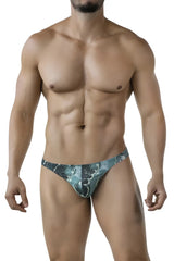 Men teal and gray abstract patterned briefs from clever 2020 galia thongs color green collection front view