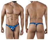 Blue and white camouflage-patterned thong by clever showing the back side in the 2023 almeria collection