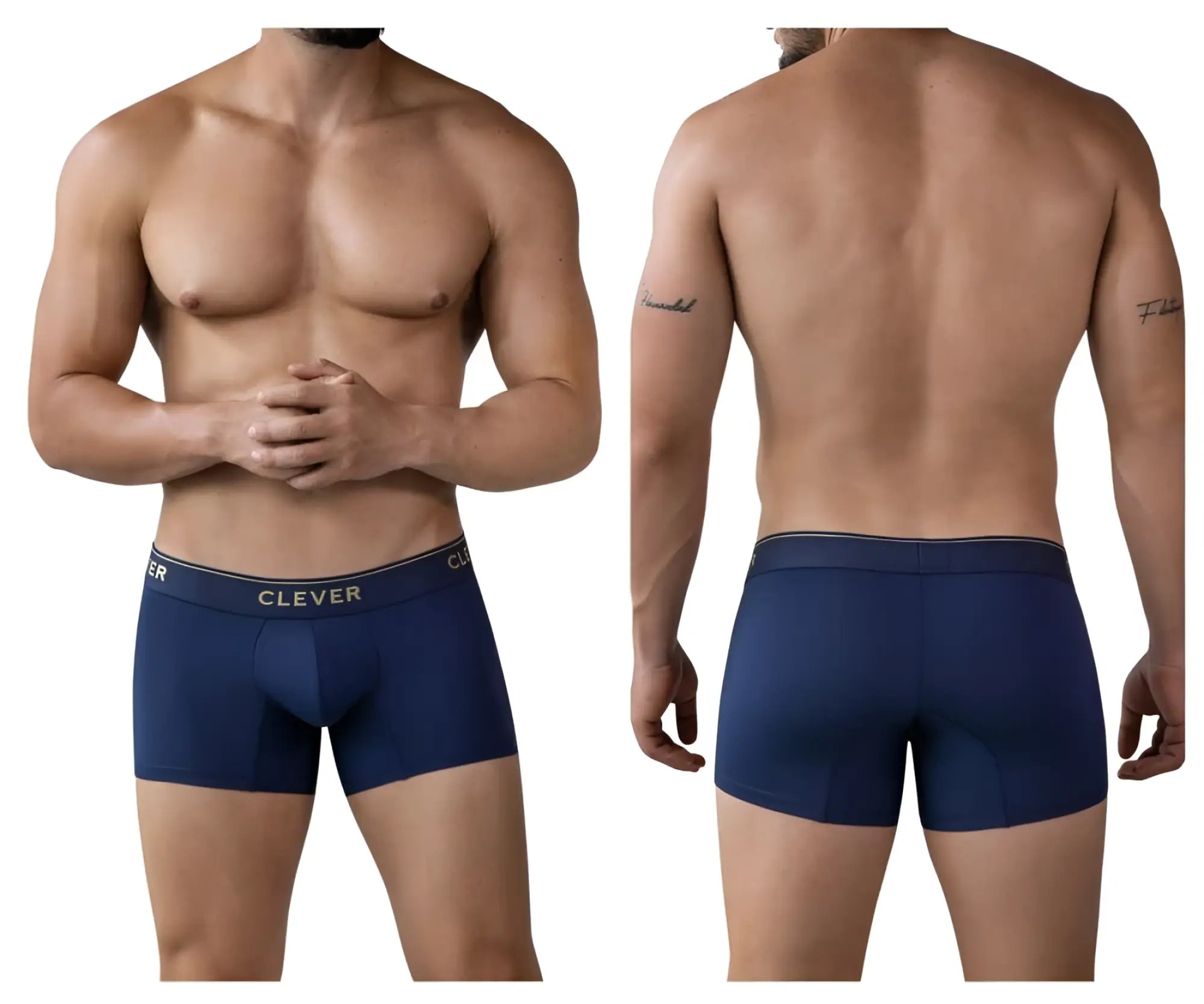 Navy blue clever 2026 Valladolid trunks with gold logo waistband designed for comfortable everyday wear