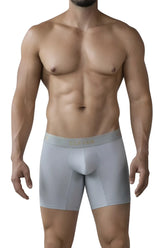 Light gray form-fitting clever 2027 valladolid boxer briefs with a subtle gold logo on the waistband