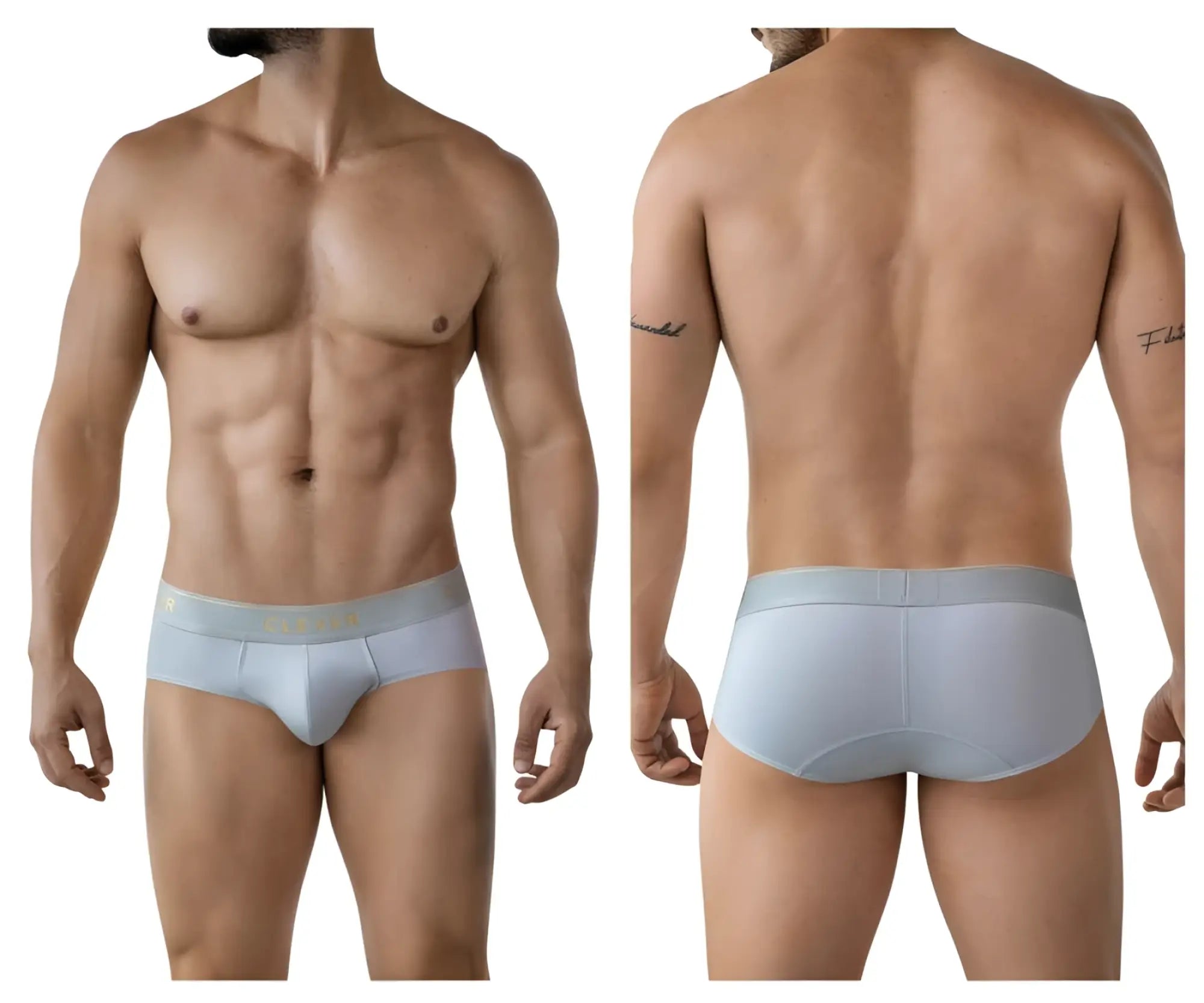 Light blue clever 2028 valladolid men’s briefs with subtle gold logo on waistband in gray color