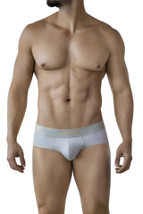 Light gray clever 2028 valladolid briefs with a subtle gold logo band at the waist made from seamless fabric