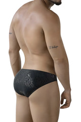 Black lace clever 2040 luxe briefs with a subtle silver floral pattern in color black