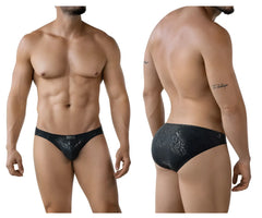 Black lace-trimmed clever 2040 luxe briefs with subtle gray floral pattern in black for men