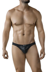 Black lace-trimmed clever 2040 luxe briefs for men with subtle pattern and branded waistband in black