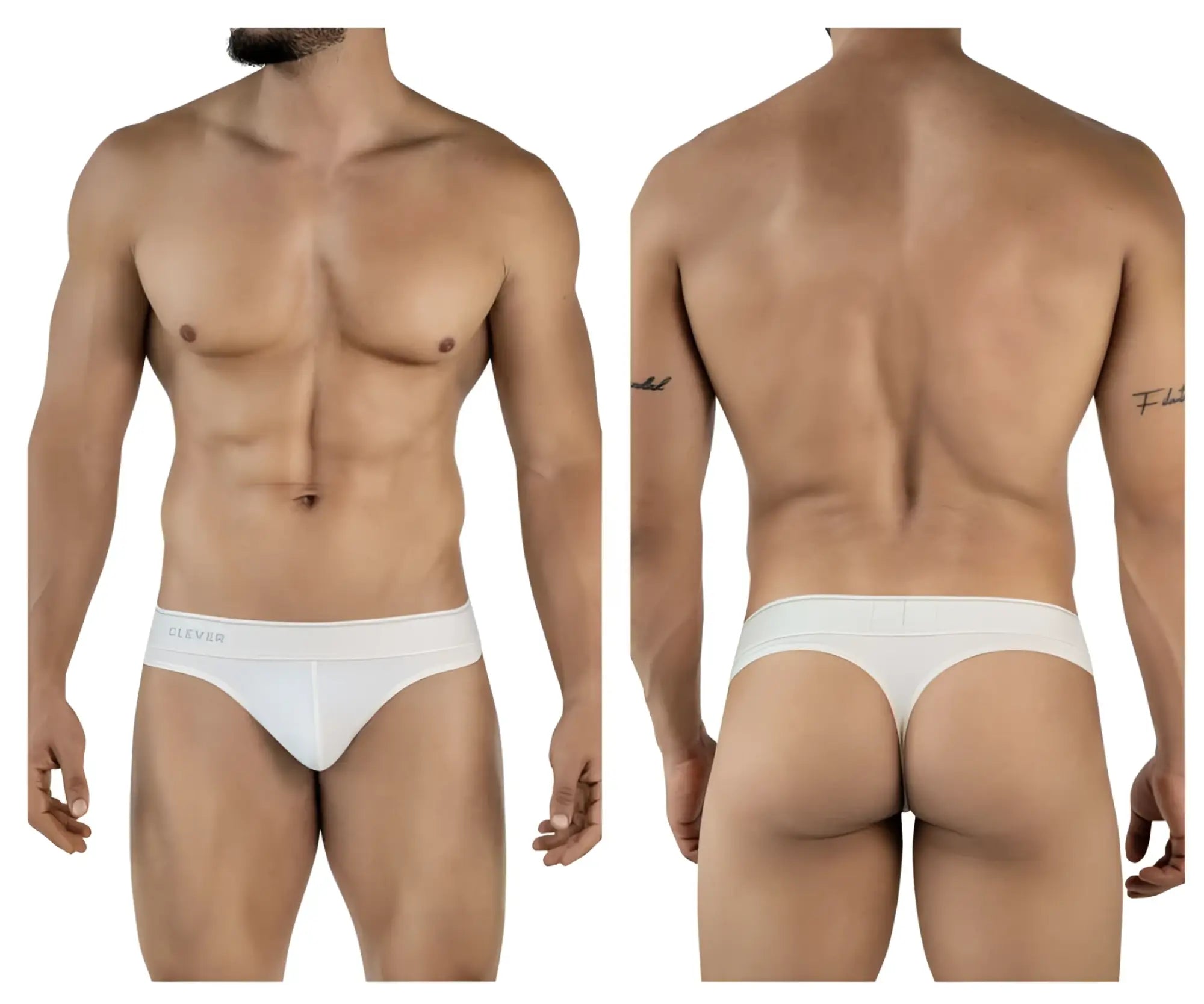 White clevr briefs with smooth seamless design shown from the back in beige color from clever 2044 mendoza thongs