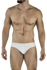 White cotton briefs featuring a subtle clever logo on the waistband in beige from clever 2044 mendoza thongs