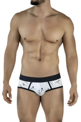 Clever 2051 brochazos briefs in black with white fabric black splatter design and solid black waistband