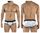 White Clever 2051 brochures briefs with black splatter pattern and solid black waistband for comfortable everyday wear