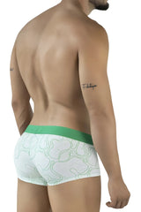 White briefs with green abstract pattern and solid green waistband clever 2056 maze trunks color green