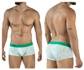 White boxer briefs clever 2056 maze trunks with green waistband and light green abstract pattern front logo