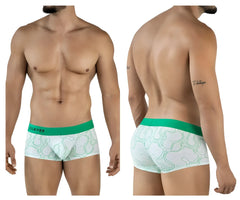 White boxer briefs clever 2056 maze trunks with green waistband and light green abstract pattern front logo