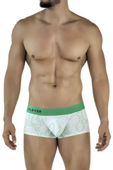 White clever 2056 maze trunks boxer briefs with green waistband and light green abstract line pattern