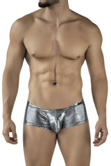 Shiny silver metallic briefs clever 2058 sparkles trunks black with textured reflective surface front view