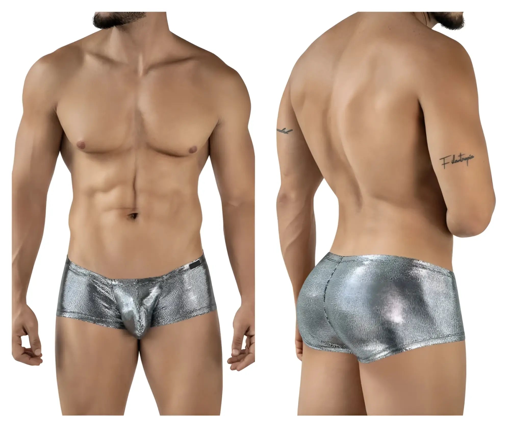 Shiny silver metallic briefs clever 2058 sparkles trunks with textured reflective surface in black color