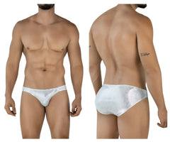 White lace-trimmed clever 2062 diamond briefs in silver color with subtle shimmering pattern in men’s underwear