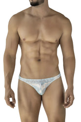 Light blue and white patterned lace thong clever 2063 diamond thongs color blue showing front side