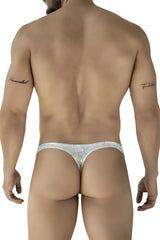 Silver and white patterned Clever 2063 Diamond thong in blue with subtle intricate design showing front side details