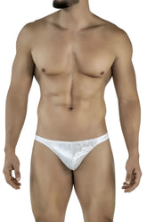 White lace thong with subtle diamond pattern in silver color from clever 2063 collection shown from front view