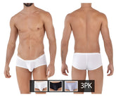 White clever 229930 australian latin trunks three pack in white black and gray with smooth form fitting briefs and logo waistband