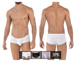 White clever 229930 australian latin trunks three pack in white black and gray with smooth form fitting briefs and logo waistband