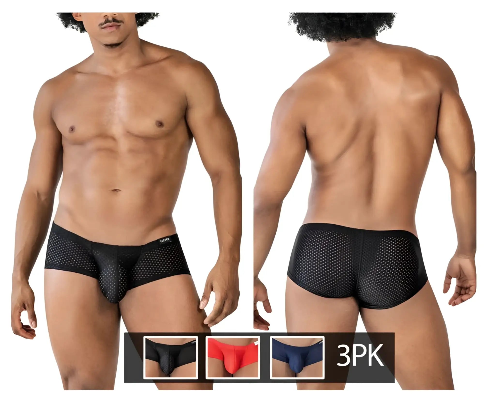 Clever 229947 black mesh briefs with perforated design and contoured cut in australian latin trunks 3pk set