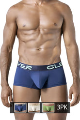 Navy blue clever boxer briefs with dark gray waistband featuring white clever logo, part of 3pk australian latin trunks set