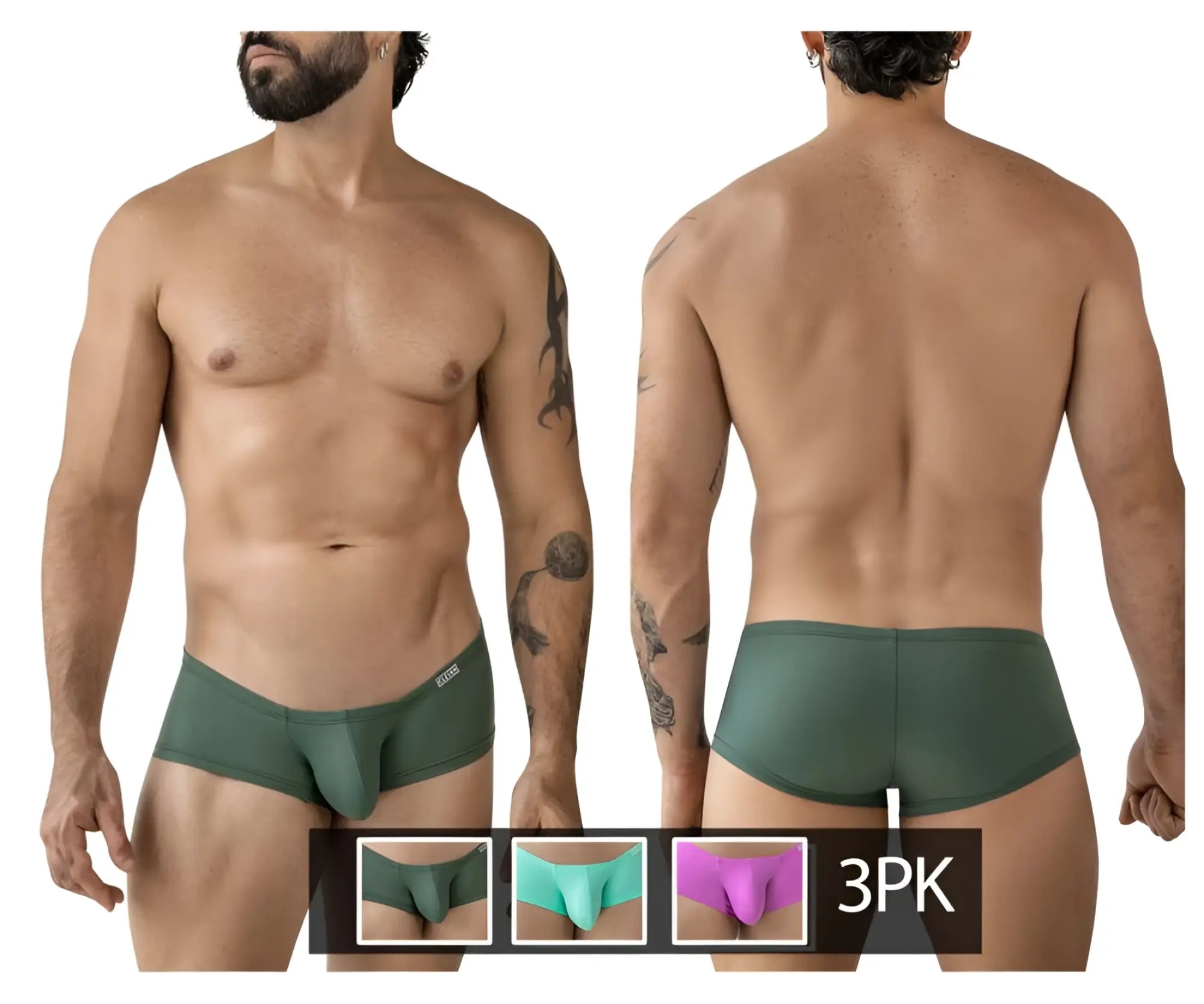 Men’s dark green seamless form-fitting briefs from clever 229961 3pk australian latin trunks multicolored pack