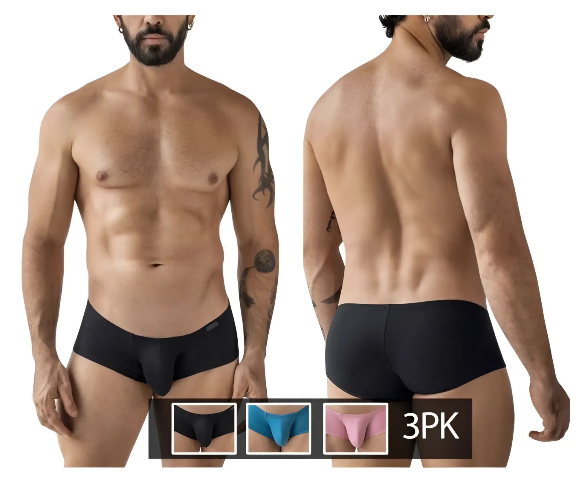 Black mens briefs clever 229965 3pk australian latin trunks in multi-colored smooth form-fitting design with elastic waistband