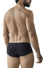 Black clever 229965 australian latin trunks showing the back with smooth form fitting fabric and subtle seam detail