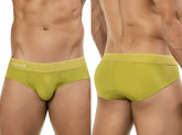 A pair of lime green clever 26012 atenea briefs with a textured waistband featuring the clever brand name in white lettering