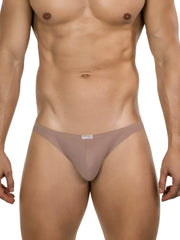 Beige ribbed mesh briefs with a white brand tag at the waistband from clever 26021 apolo thongs color sand collection