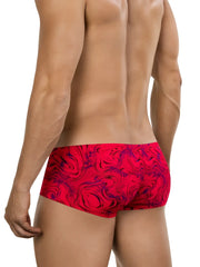 Red and purple marbled patterned clever 26026 helion trunks men’s briefs in bold vibrant modern style