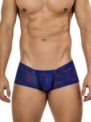 Blue and red tropical leaf-patterned clever 26027 helion trunks men’s briefs offering dynamic comfort and bold style