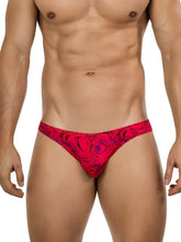 Red and purple swirling patterned briefs clever 26028 helion bikini in bold vibrant modern style