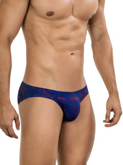Clever 26029 helion bikini vibrant blue color blue men’s briefs with blue and red patterned sleek form-fitting design