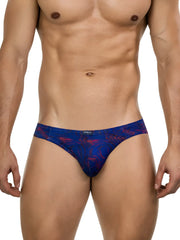 Men’s briefs clever 26029 helion bikini in vibrant blue with blue and red tropical leaf pattern for comfortable wear