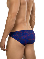 Men’s briefs clever 26029 helion bikini in vibrant blue with blue and red tropical leaf pattern for comfortable wear