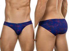 Clever 26029 Helion bikini vibrant blue men’s briefs with blue and red tropical leaf pattern for comfortable wear