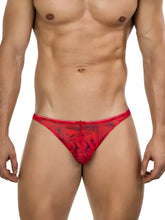 Red lace thong with dark patterned design from clever 26036 calipso thongs in red for sleek and sophisticated support