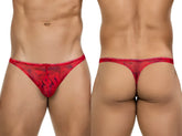 Red lace calipso thong in sleek sophisticated style with dark pattern for comfortable support and elegance