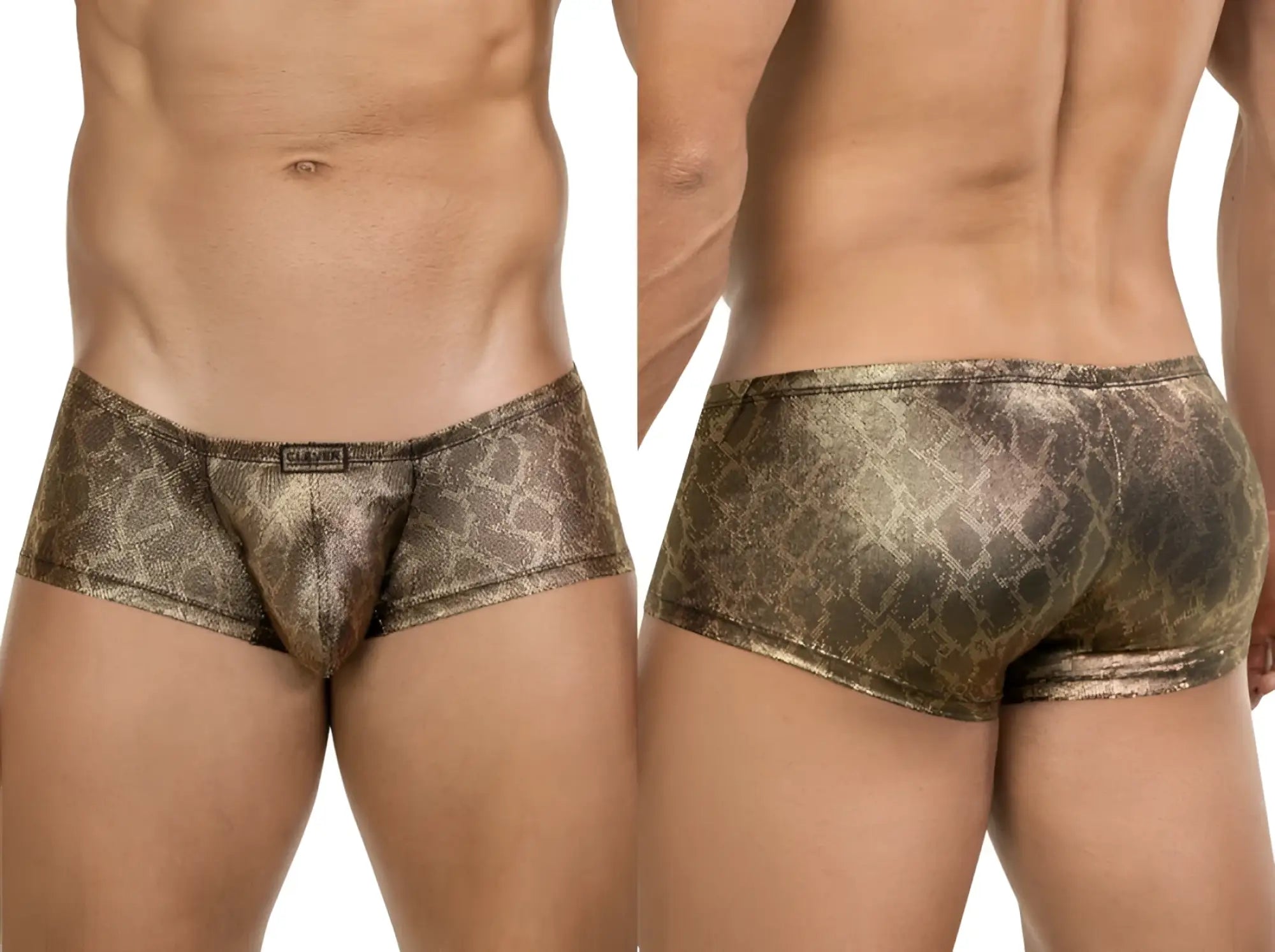 Bronze metallic snake scale patterned clever 26042 atlas trunks mens briefs with bold gold metallic design
