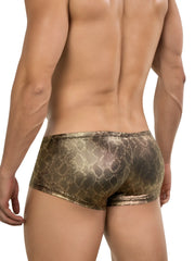 Shiny gold metallic clever 26042 atlas trunks with subtle snakeskin pattern bold and sophisticated design