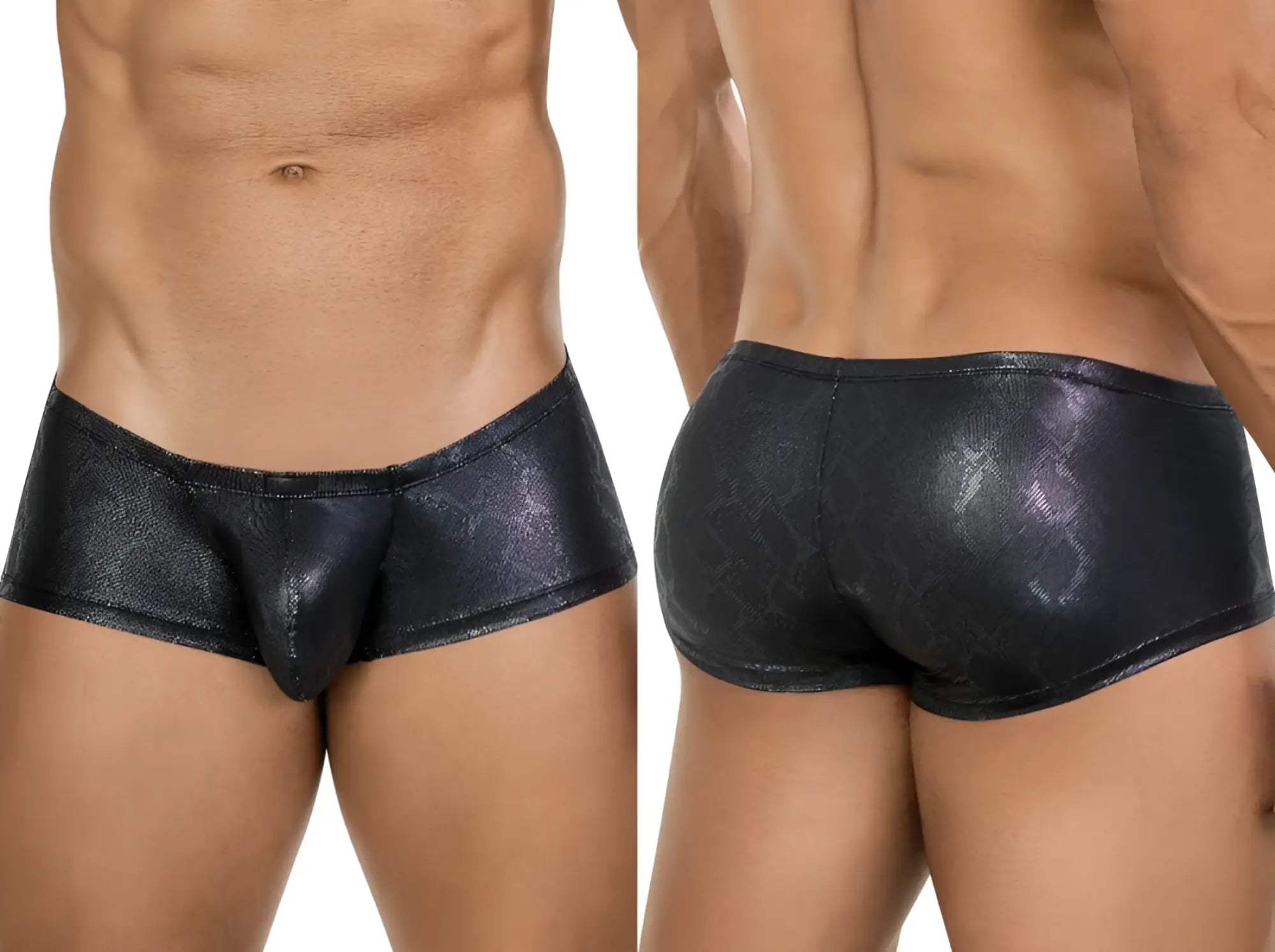 Clever 26043 atlas trunks black metallic briefs with snake skin pattern in sleek black color